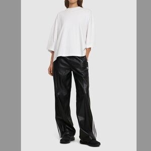 NWT Adidas Black Leather Look Shine Pants Zip Ankle